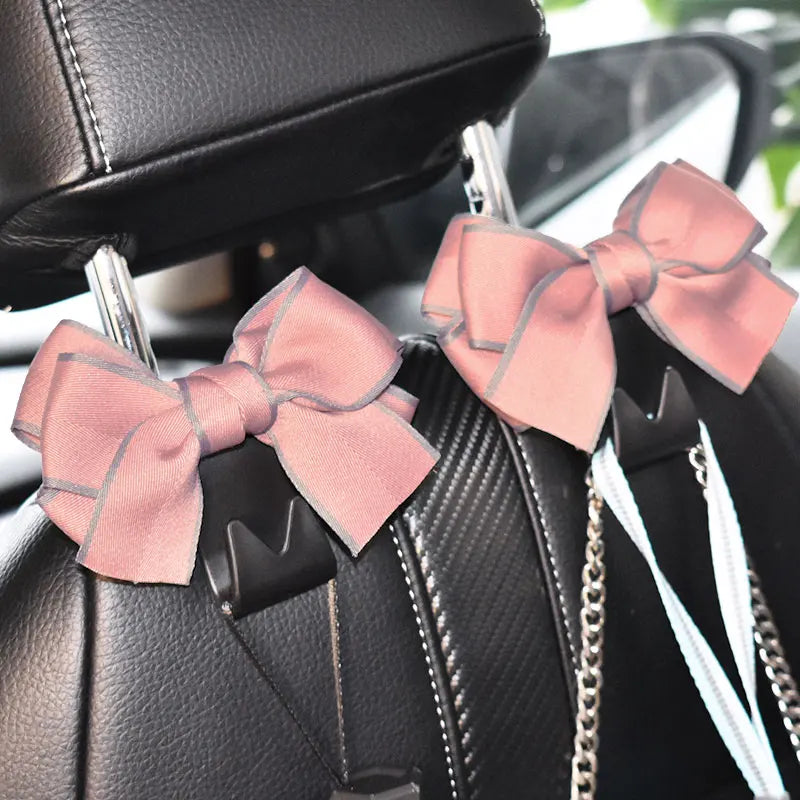 Cute Bowknot Car Seat Hook Organizer – Headrest Bag & Grocery Hanger