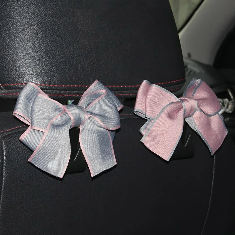 Cute Bowknot Car Seat Hook Organizer – Headrest Bag & Grocery Hanger