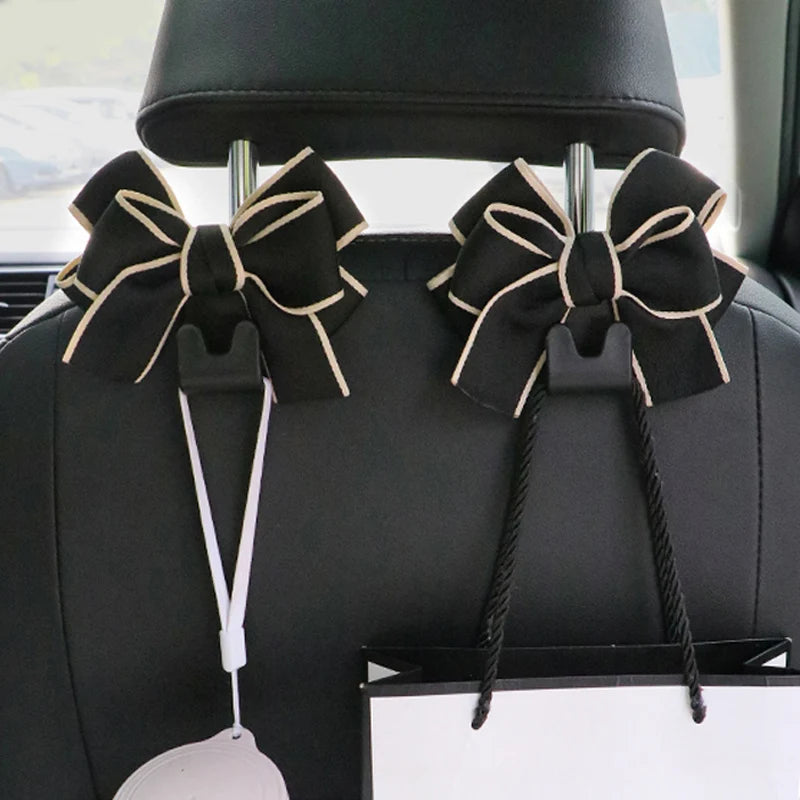 Cute Bowknot Car Seat Hook Organizer – Headrest Bag & Grocery Hanger