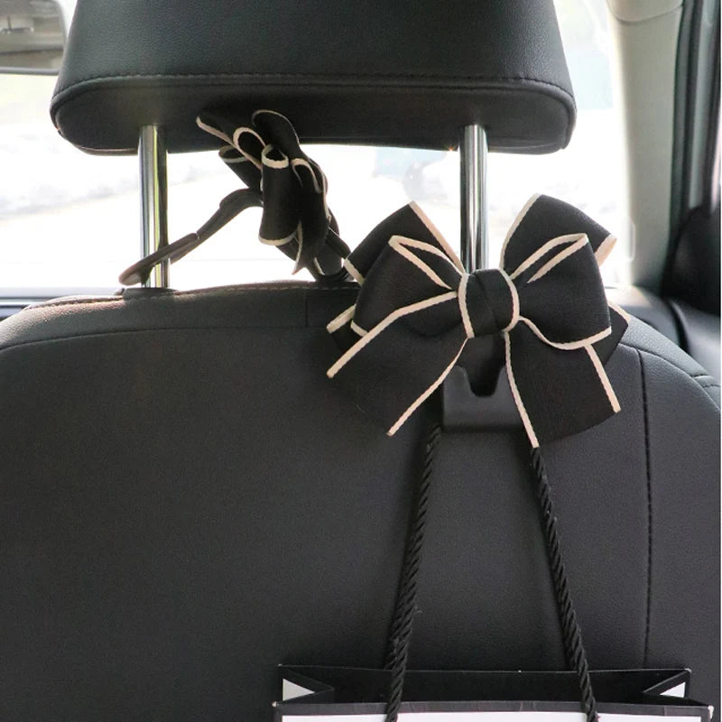 Cute Bowknot Car Seat Hook Organizer – Headrest Bag & Grocery Hanger