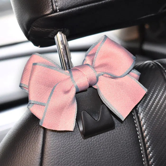 Cute Bowknot Car Seat Hook Organizer – Headrest Bag & Grocery Hanger