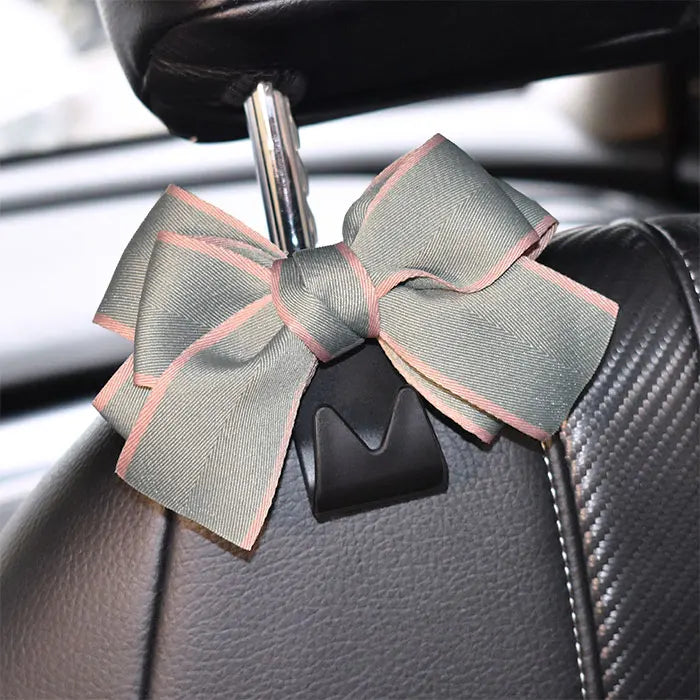 Cute Bowknot Car Seat Hook Organizer – Headrest Bag & Grocery Hanger