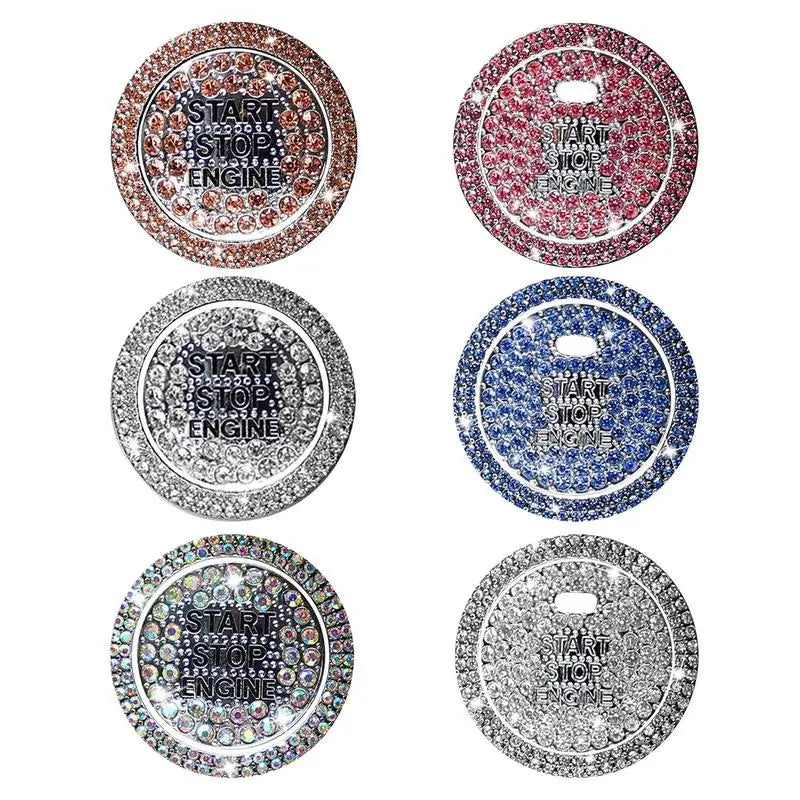 Diamond Rhinestone Start Button Trim – 2pcs Car Interior Protective Decor Set
