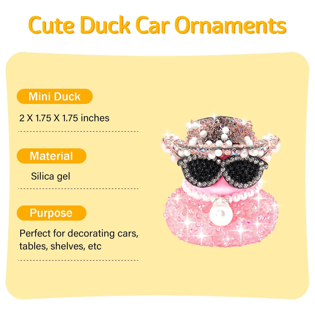 Pink Bling Diamond Rubber Duck – Car Dashboard Decoration Accessory