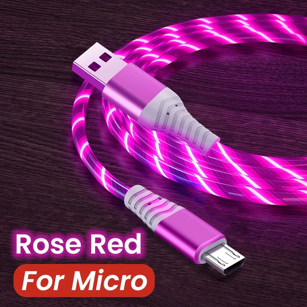 Flow luminous USB Type-C cable with LED light and 3A fast charging for quick power and smooth data transfer. Compatible with Samsung, Xiaomi, iPhone, Huawei, and more. ⚡📱✨