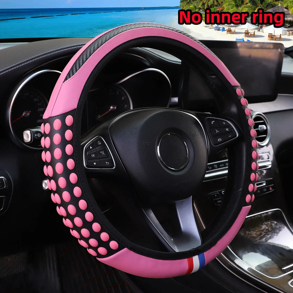 Carbon silicone massage steering wheel cover with textured grip for better control and comfort while driving. Durable, stylish, and designed to fit 14.5–15 inch wheels without an inner ring. 🚗✨