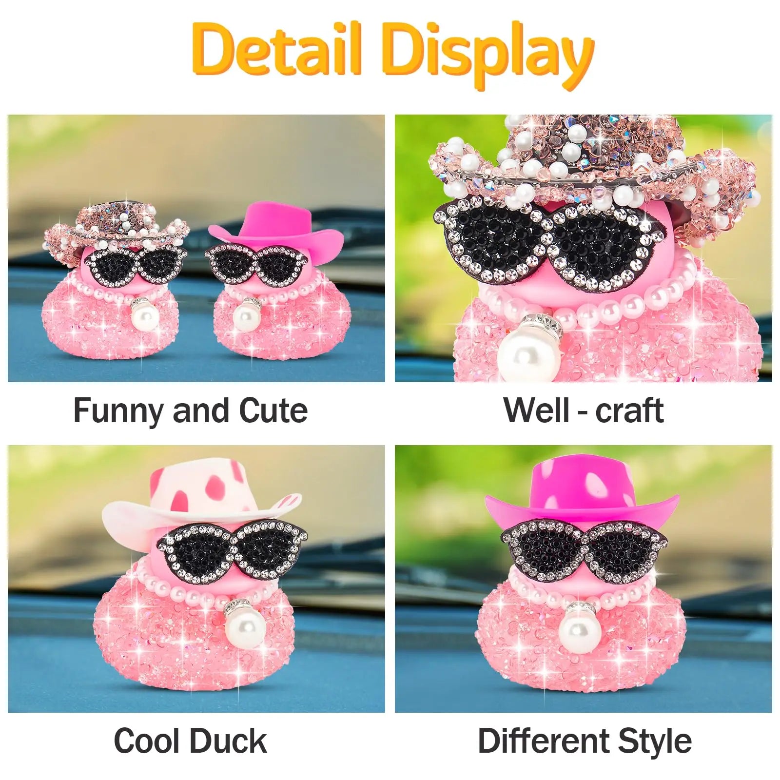 Pink Bling Diamond Rubber Duck – Car Dashboard Decoration Accessory