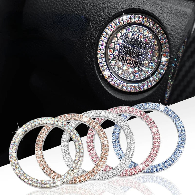 Diamond Rhinestone Start Button Trim – 2pcs Car Interior Protective Decor Set
