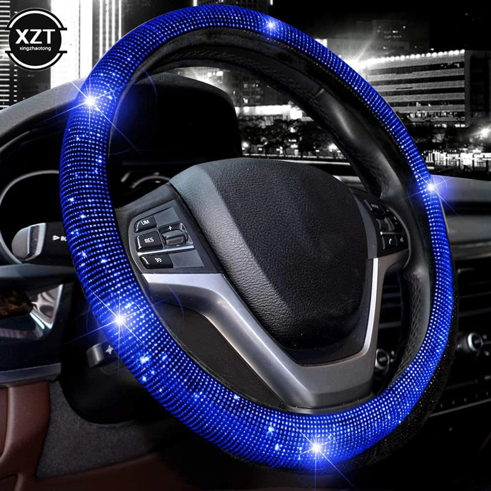 Add a touch of luxury to your drive with this rhinestone steering wheel cover, featuring sparkling crystal diamonds for a stylish and elegant look. Breathable, anti-slip, and designed for a secure fit on 38CM wheels. 🚗💎