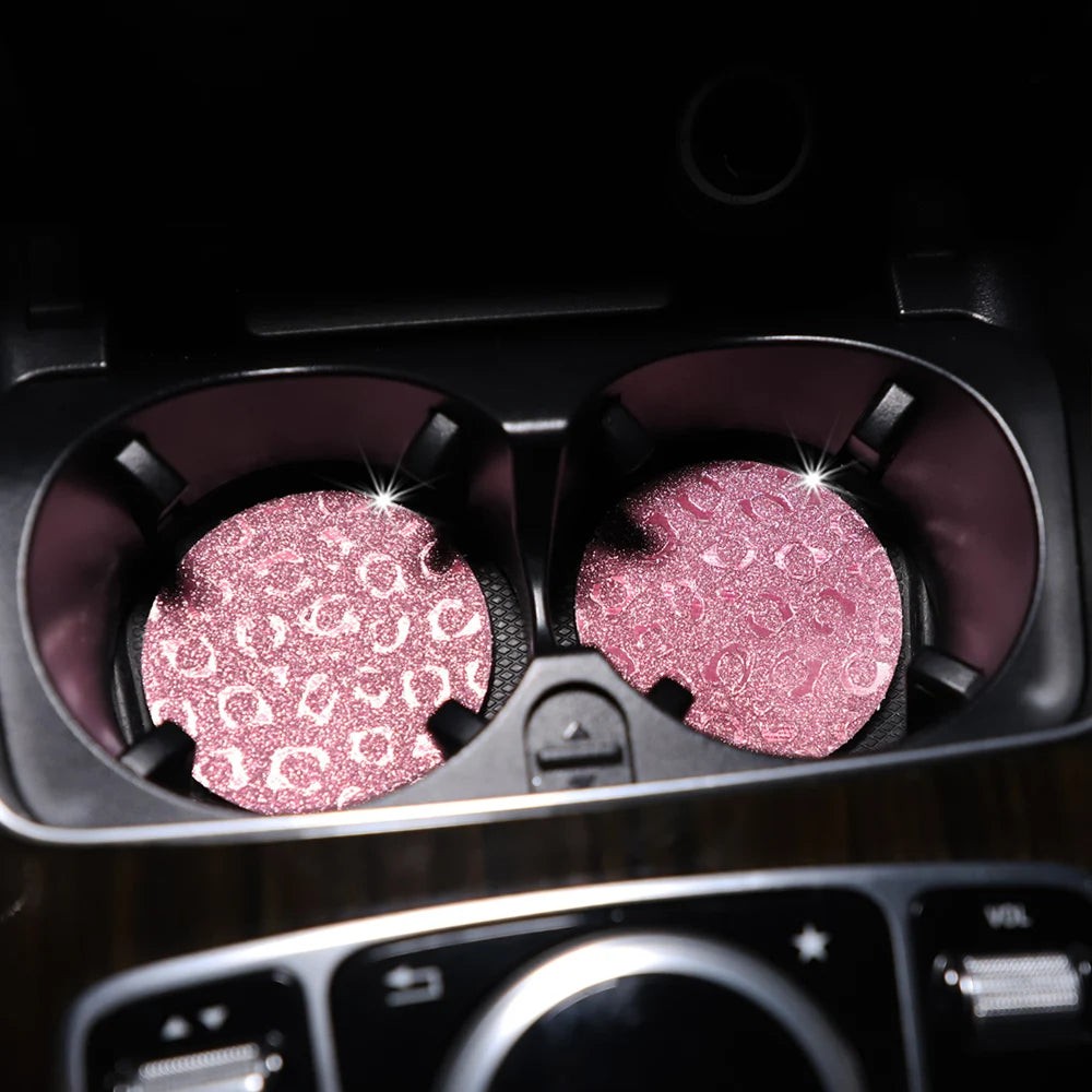 Bling Leopard TPU Car Cup Holders – Waterproof Anti-Slip Interior Decor (Pair)