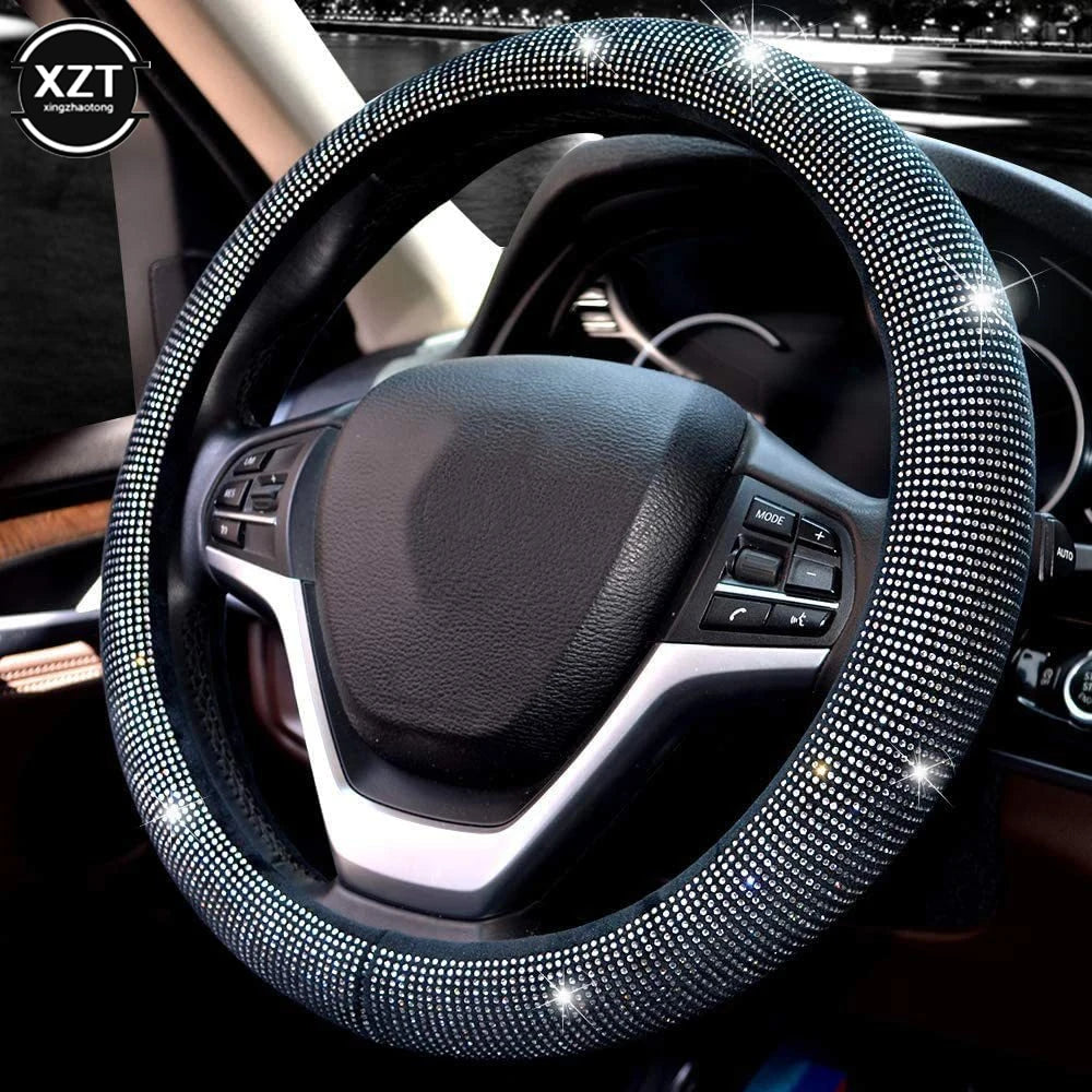 Add a touch of luxury to your drive with this rhinestone steering wheel cover, featuring sparkling crystal diamonds for a stylish and elegant look. Breathable, anti-slip, and designed for a secure fit on 38CM wheels. 🚗💎