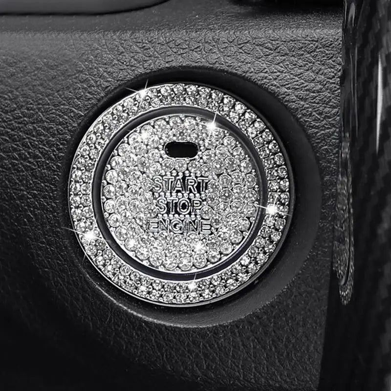 Diamond Rhinestone Start Button Trim – 2pcs Car Interior Protective Decor Set