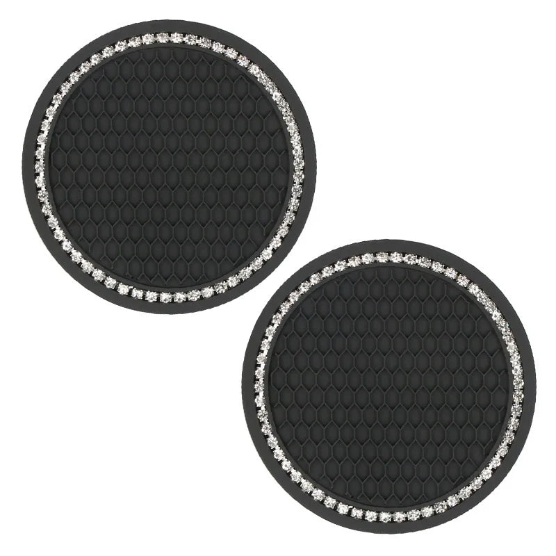 Bling Rhinestone Car Cup Holder Mats (2pcs) – Stylish Anti-Slip & Heat Resistant Interior Accessory
