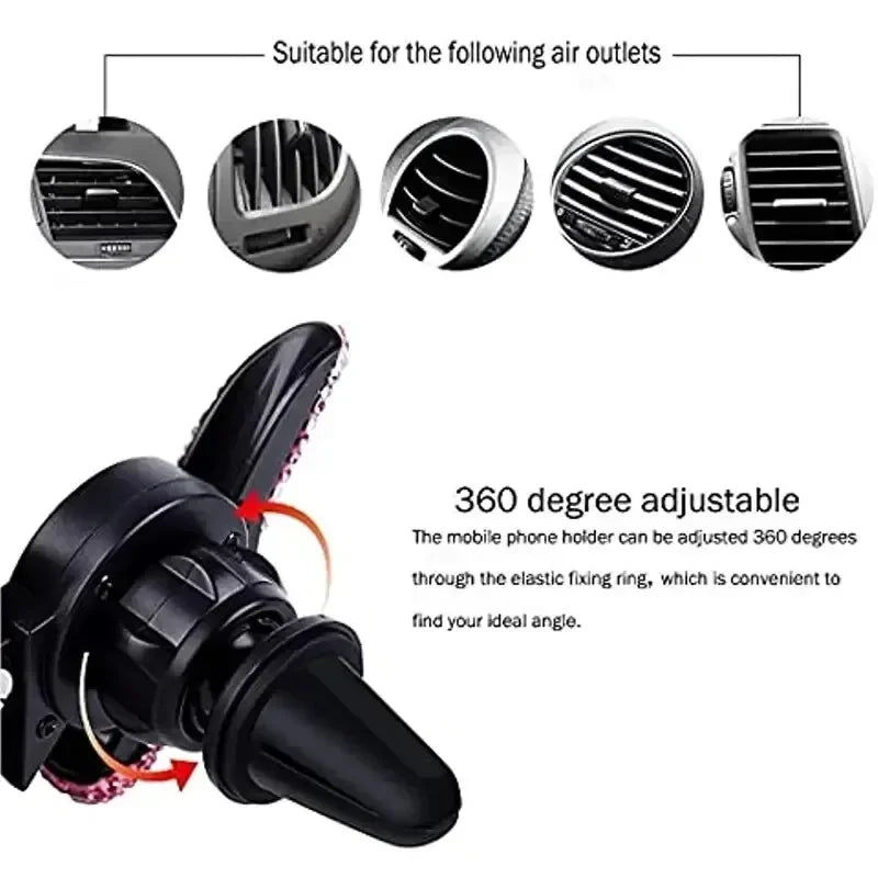 360° Glitter Car Phone Holder – Gravity Air Vent Mount for GPS & Mobile