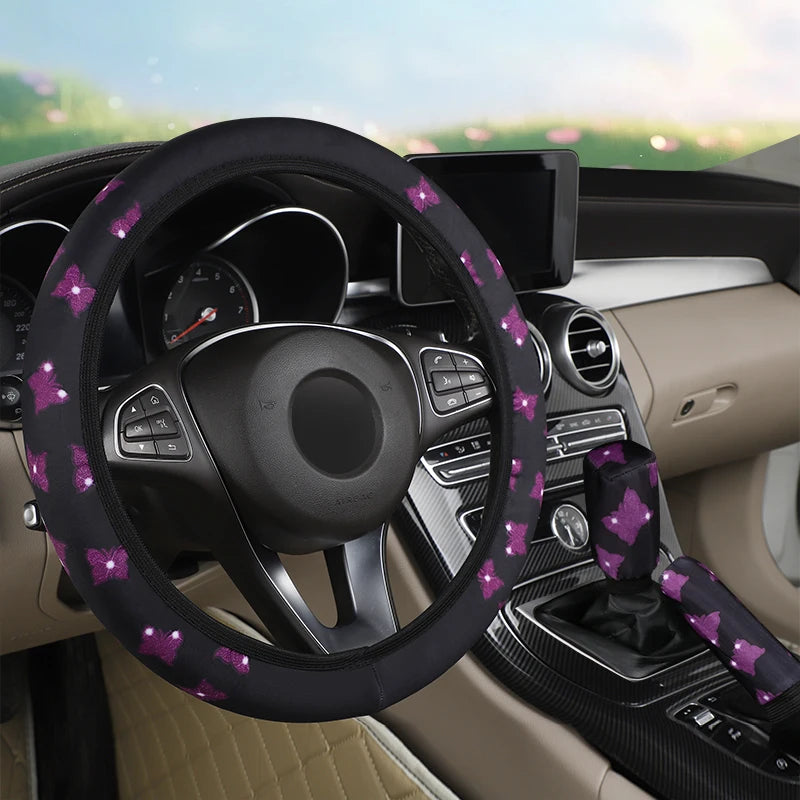 3-piece butterfly steering wheel cover set that adds a stylish and elegant touch to your car interior. Includes matching covers for steering wheel, handbrake, and gear shift for a coordinated look. 🚗🦋✨