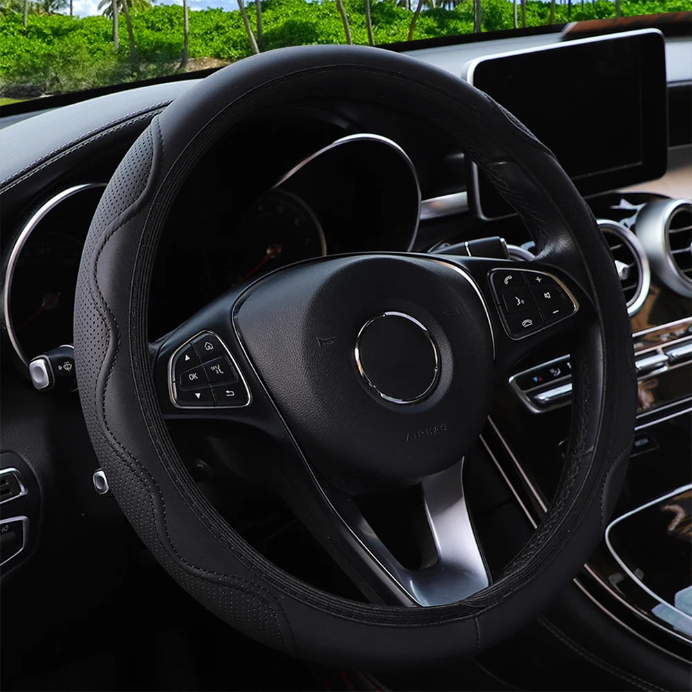 Premium Leather Massage Steering Wheel Cover – Embossed Grip Fit 14.5–15 inch