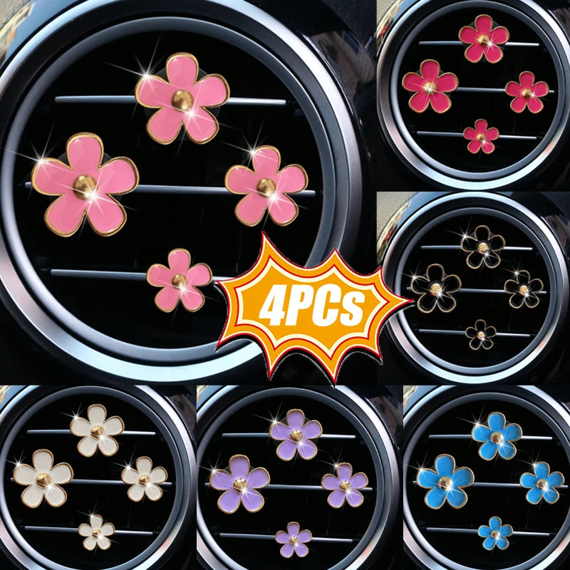 Floral Car Air Vent Clips (4pcs) – Aromatherapy Perfume Diffuser Interior Decor