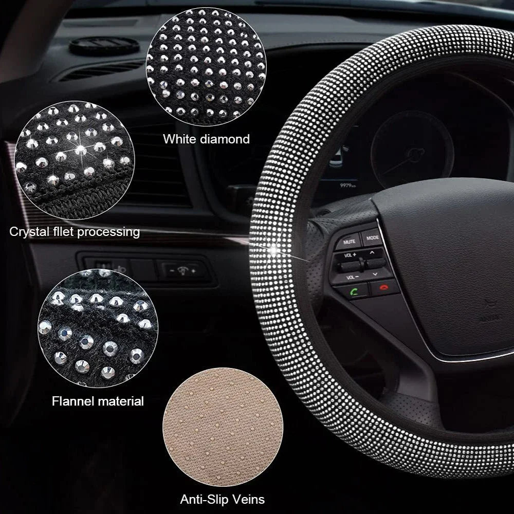 💎 Diamond Glow: Premium Rhinestone Steering Wheel Cover