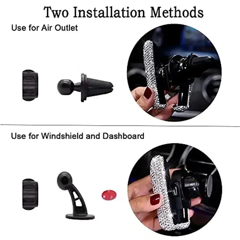 360° Glitter Car Phone Holder – Gravity Air Vent Mount for GPS & Mobile