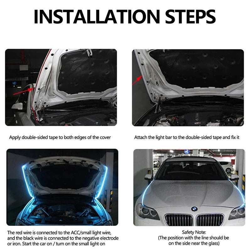 150cm LED Car Hood DRL Strip – Dynamic Running Ambient Light (12V)