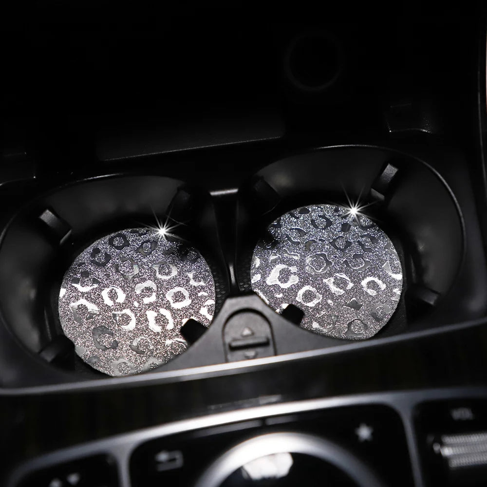 Bling Leopard TPU Car Cup Holders – Waterproof Anti-Slip Interior Decor (Pair)