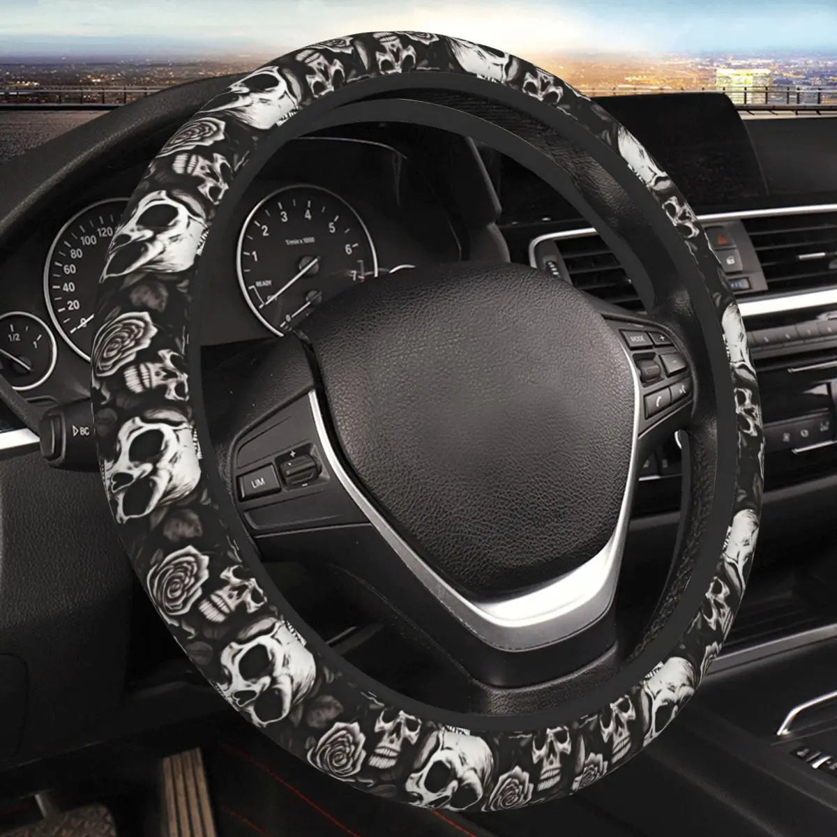 Universal Skull Steering Wheel Cover – Anti-Slip Grip Protector (Hubless Design)