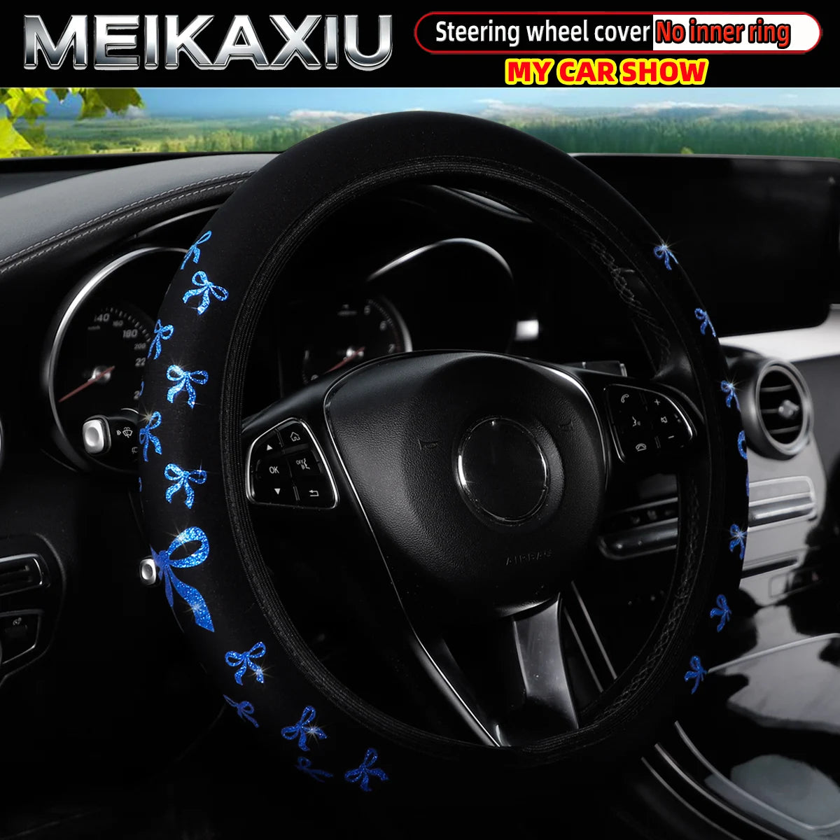 ✨ Gilded Glam: BlingBling Bow Steering Wheel Cover 🎀