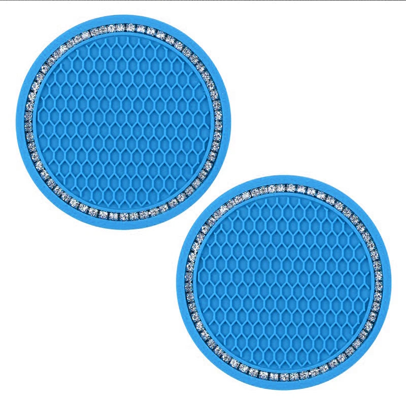 Bling Rhinestone Car Cup Holder Mats (2pcs) – Stylish Anti-Slip & Heat Resistant Interior Accessory