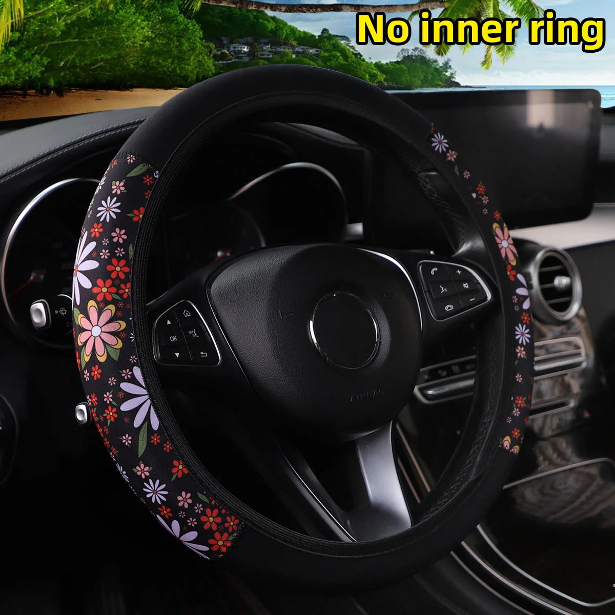 Stylish 38CM steering wheel cover with cherry blossom, chrysanthemum, and spider web print for a bold feminine touch. Soft grip, easy fit without inner ring, and perfect for upgrading your car interior. 🚗🌸✨