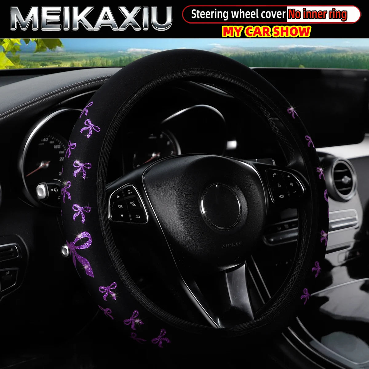 ✨ Gilded Glam: BlingBling Bow Steering Wheel Cover 🎀
