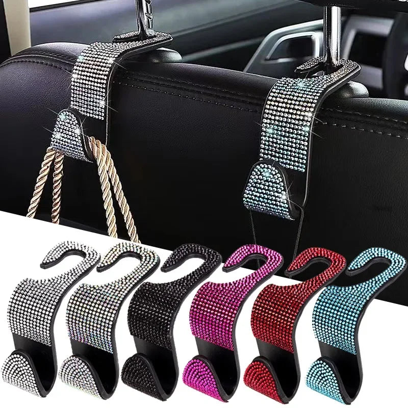 Universal Rhinestone Car Headrest Hook Organizer – Seat Back Storage Holder