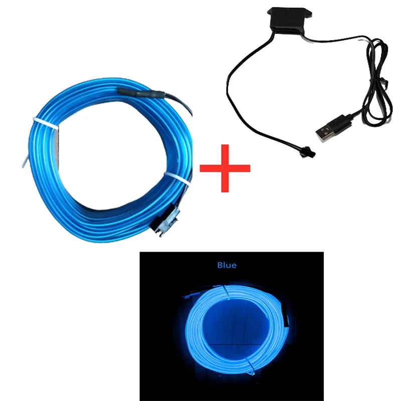 Flexible EL Wire LED Neon Strip – Car Interior Ambient DIY Light (USB, 1M–5M)