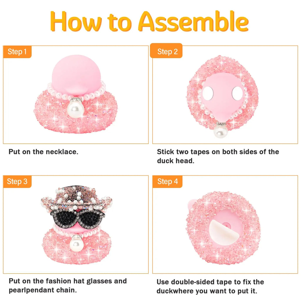 Pink Bling Diamond Rubber Duck – Car Dashboard Decoration Accessory