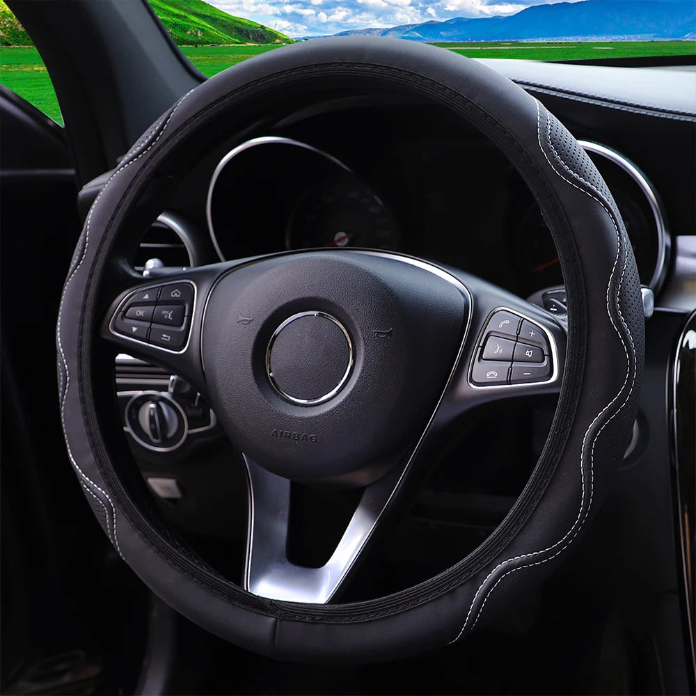 Premium Leather Massage Steering Wheel Cover – Embossed Grip Fit 14.5–15 inch