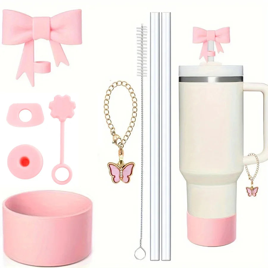 Stanley Tumbler Accessories Set (9pcs) – Silicone Straw Covers, Stopper & Boot Charms (40oz)