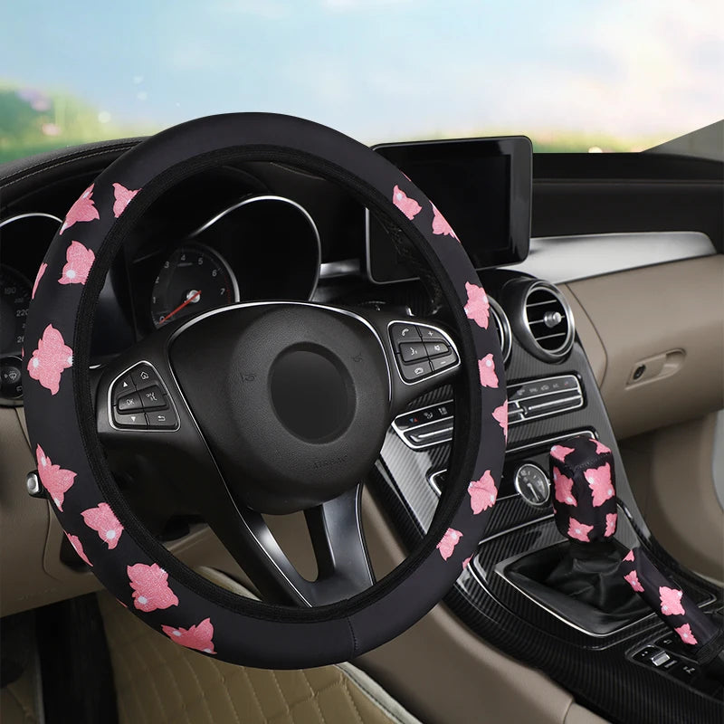 3-piece butterfly steering wheel cover set that adds a stylish and elegant touch to your car interior. Includes matching covers for steering wheel, handbrake, and gear shift for a coordinated look. 🚗🦋✨