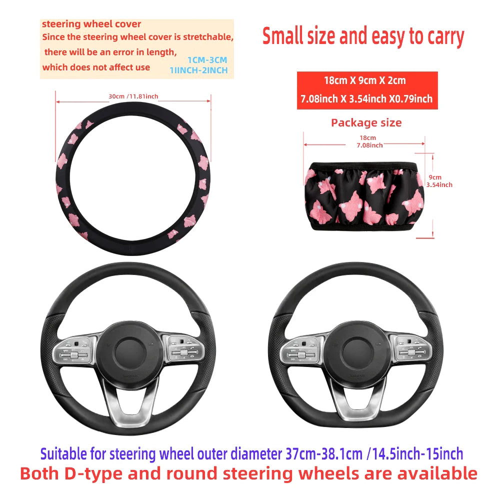 3-piece butterfly steering wheel cover set that adds a stylish and elegant touch to your car interior. Includes matching covers for steering wheel, handbrake, and gear shift for a coordinated look. 🚗🦋✨