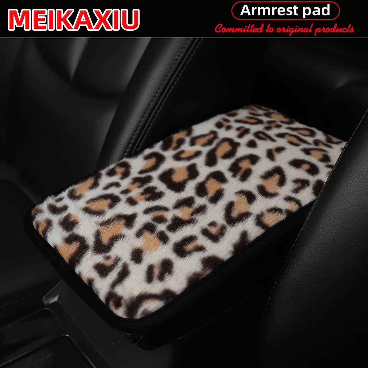Soft Leopard Plush Armrest Cover – Anti-Slip Car Interior Decor (32×19 cm)