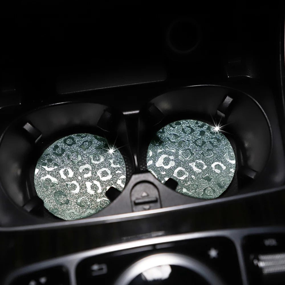 Bling Leopard TPU Car Cup Holders – Waterproof Anti-Slip Interior Decor (Pair)