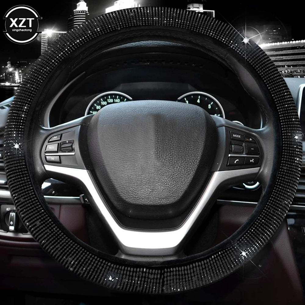 Add a touch of luxury to your drive with this rhinestone steering wheel cover, featuring sparkling crystal diamonds for a stylish and elegant look. Breathable, anti-slip, and designed for a secure fit on 38CM wheels. 🚗💎