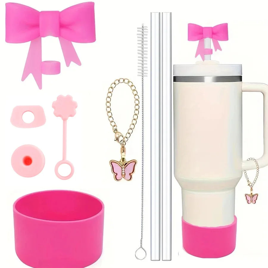 Stanley Tumbler Accessories Set (9pcs) – Silicone Straw Covers, Stopper & Boot Charms (40oz)