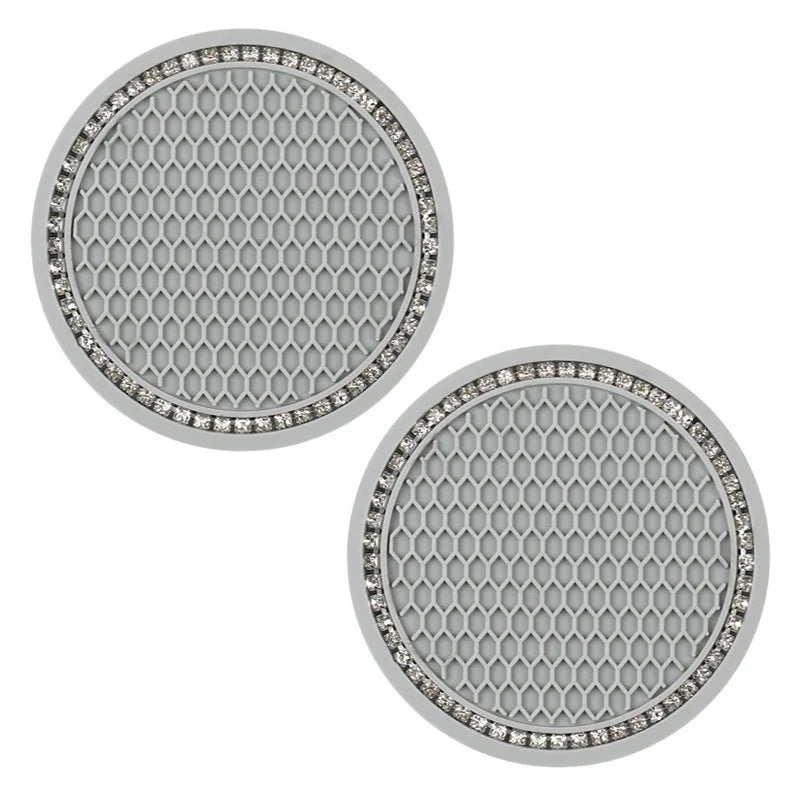 Bling Rhinestone Car Cup Holder Mats (2pcs) – Stylish Anti-Slip & Heat Resistant Interior Accessory