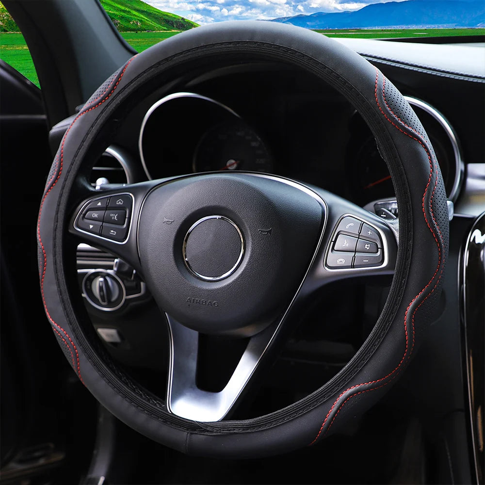 Premium Leather Massage Steering Wheel Cover – Embossed Grip Fit 14.5–15 inch