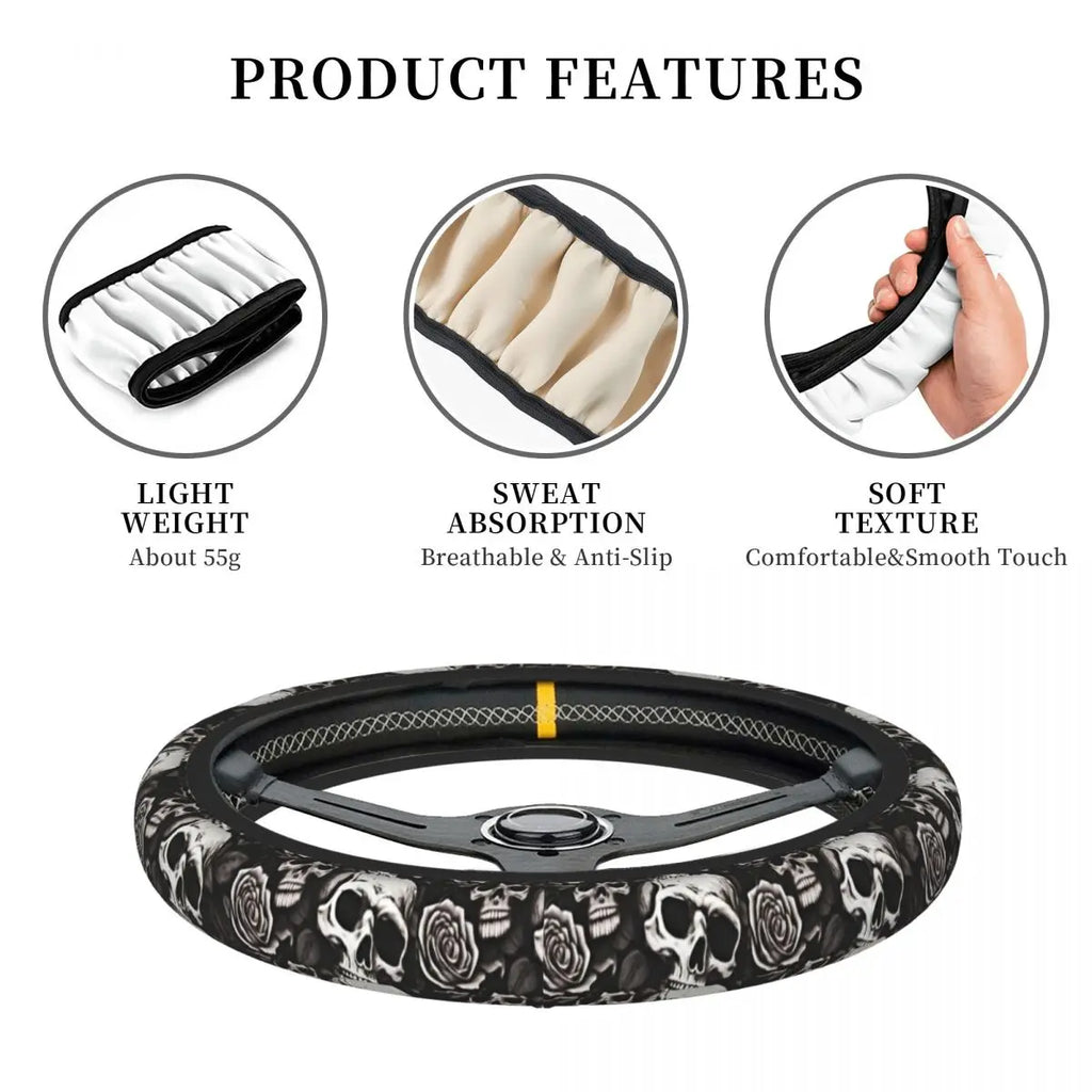 Universal Skull Steering Wheel Cover – Anti-Slip Grip Protector (Hubless Design)