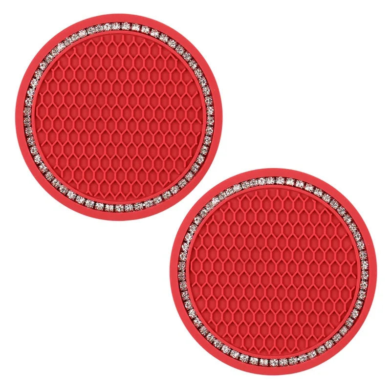 Bling Rhinestone Car Cup Holder Mats (2pcs) – Stylish Anti-Slip & Heat Resistant Interior Accessory