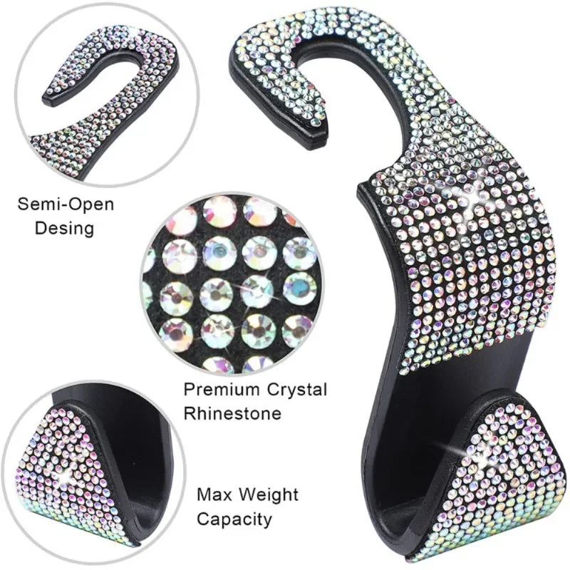 Universal Rhinestone Car Headrest Hook Organizer – Seat Back Storage Holder
