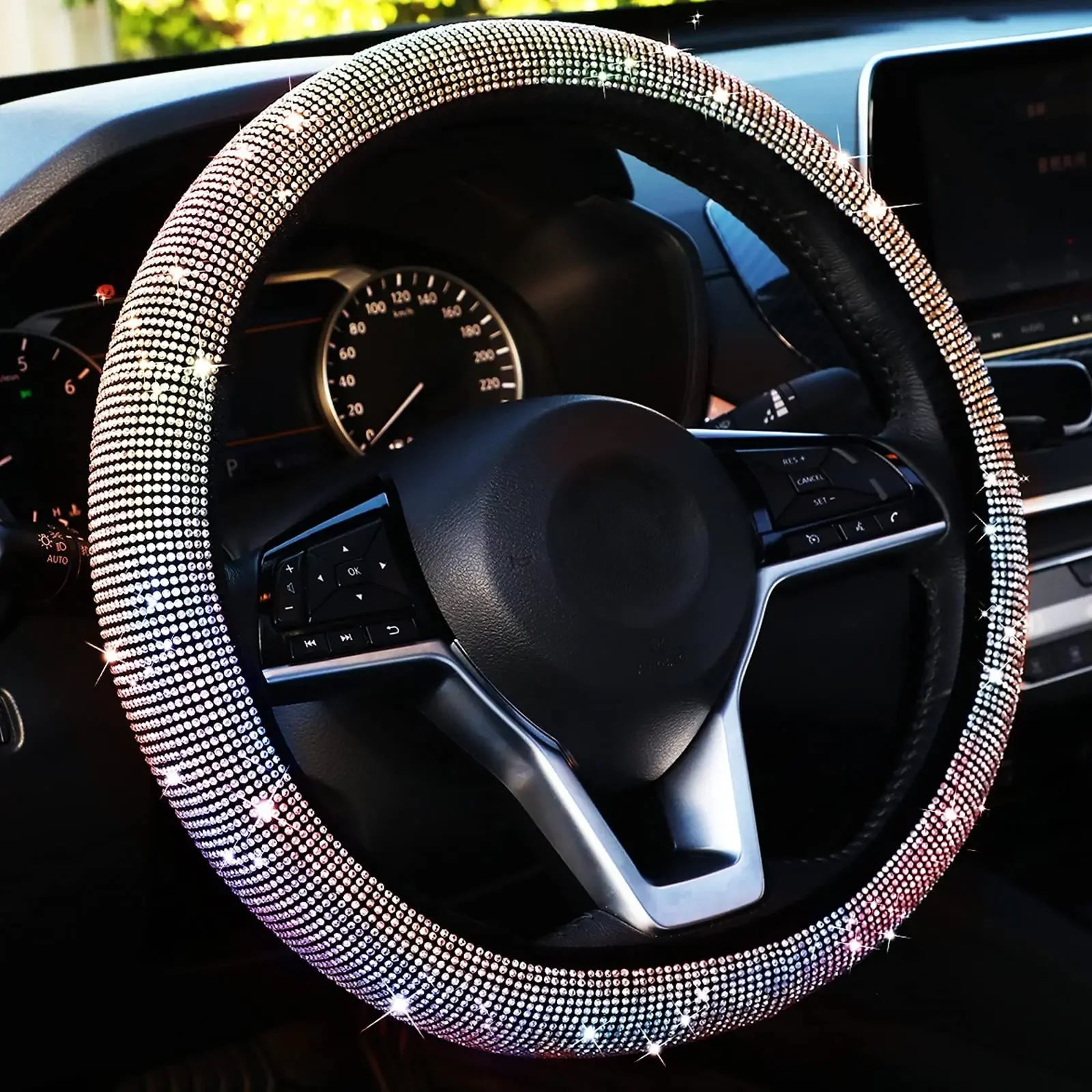 💎 Diamond Glow: Premium Rhinestone Steering Wheel Cover