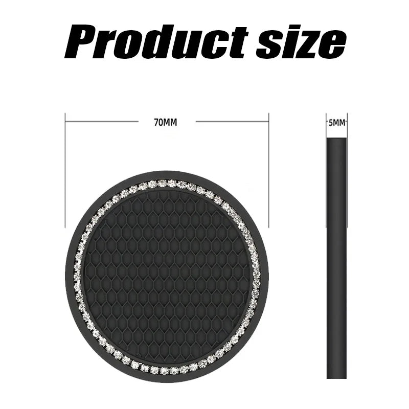 Bling Rhinestone Car Cup Holder Mats (2pcs) – Stylish Anti-Slip & Heat Resistant Interior Accessory