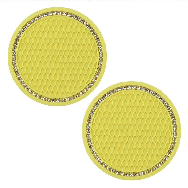 Bling Rhinestone Car Cup Holder Mats (2pcs) – Stylish Anti-Slip & Heat Resistant Interior Accessory