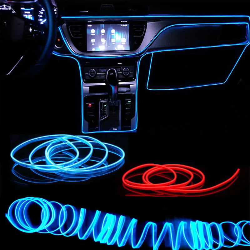 Flexible EL Wire LED Neon Strip – Car Interior Ambient DIY Light (USB, 1M–5M)